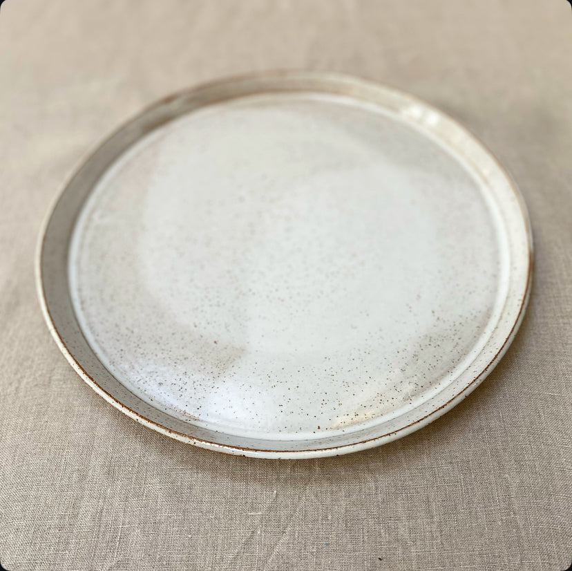 Plate - Large, Glossy White Speckled