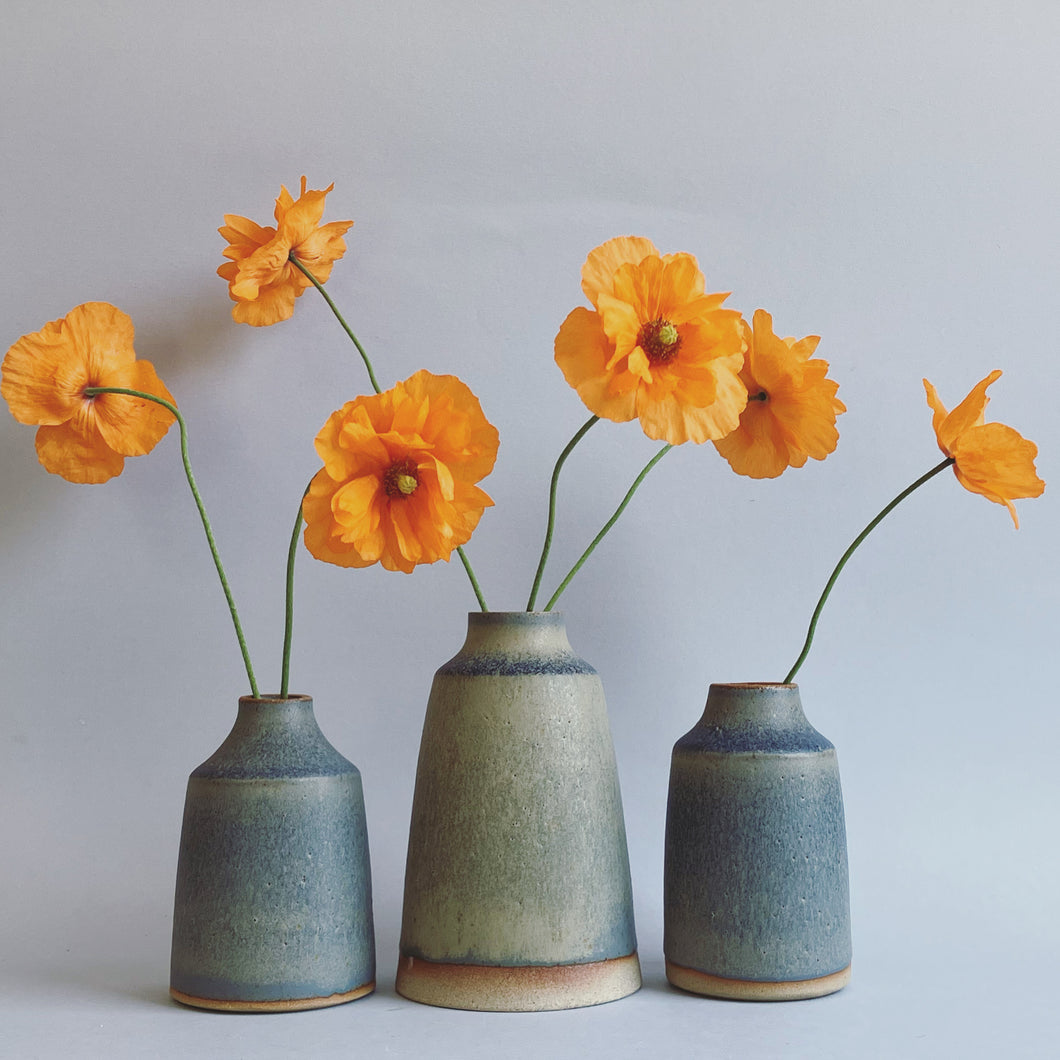 Trio of blue / green vases