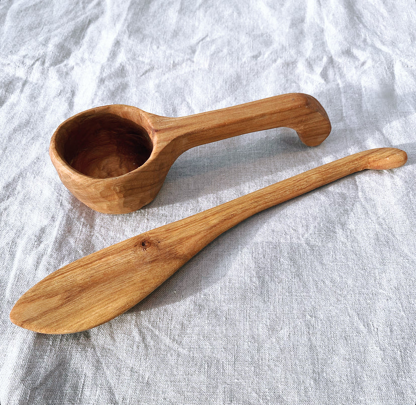 Hand Carved Wooden Scoop & Spatula Bundle